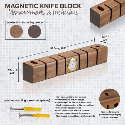 Porta coltello in legno con termometro e igrometro 325x55x50mm