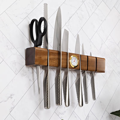 Porta coltello in legno con termometro e igrometro 325x55x50mm