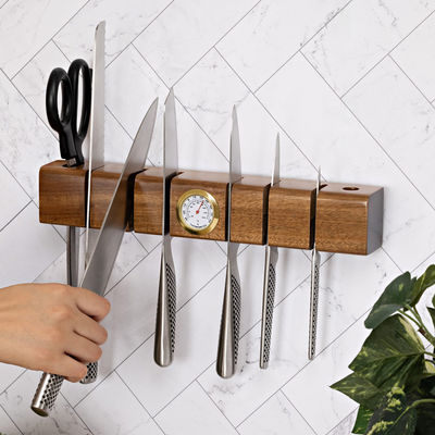Porta coltello in legno con termometro e igrometro 325x55x50mm