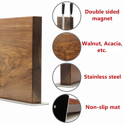260x240x32 mm Porta coltelli magnetici a doppio lato con bambù permanente Acacia Walnut