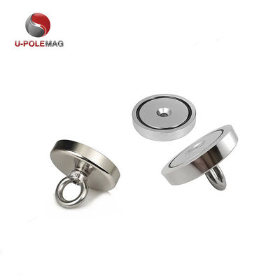 Magnete di pesca NdFeB ad alta forza magnetica D80x19mm-M10 con campo magnetico permanente