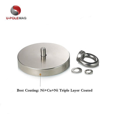 Magnete di pesca NdFeB ad alta forza magnetica D80x19mm-M10 con campo magnetico permanente