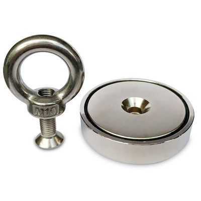 Magnete di pesca NdFeB ad alta forza magnetica D80x19mm-M10 con campo magnetico permanente