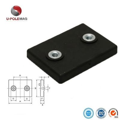 Magneti rettangolari di neodimio rivestiti di gomma su misura Magneti di neodimio di grado con due fori