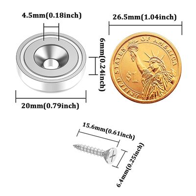 D20 MM 20lbs NdFeB Pot Magnet con buco anti-affondamento Altura totale H 7,2 mm Buco d1 4,5 mm