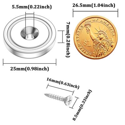 Magnete Super Power da 25 mm con buco anti-affondamento Resistenza circa 19 kg Buco d1 5,5 mm