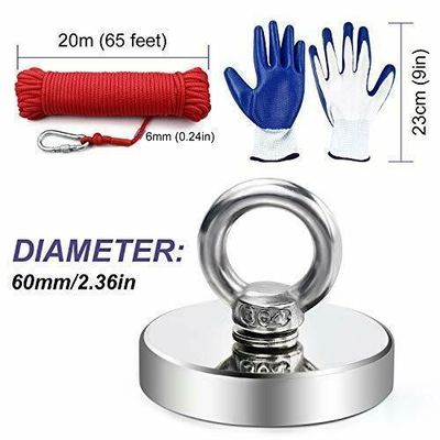 Magnete da pesca al neodimio a recupero di 120 kg con tolleranza precisa /-1% e bullone a corda