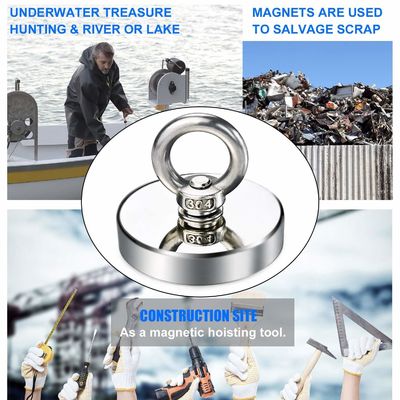 Kit di magnete da pesca super forte con forza di trazione di 2200 lbs e Q235 Round Steel Cup