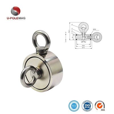 D75mm 200 kg Forza di trazione a doppio lato Rotondo Forte Magnetico Kit di pesca Magnete di salvataggio con gancio