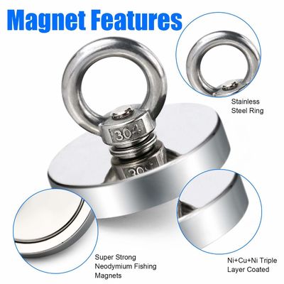 Magnete da pesca di neodimio super forte Set 500 lbs Magnete permanente a forza di trazione