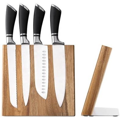 Organizzatore di coltello magnetico in legno di acacia Blocco universale per coltelli forbici 235x110x35mm