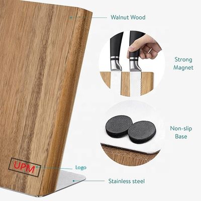 Organizzatore di coltello magnetico in legno di acacia Blocco universale per coltelli forbici 235x110x35mm