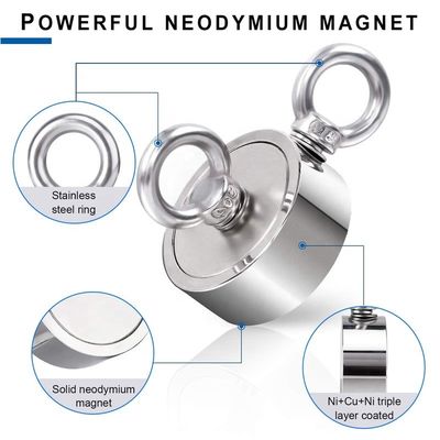 Anello di sollevamento doppio personalizzato 400 kg Magnete da pesca a doppio lato Neodimio per l'imballaggio della cassa utensili