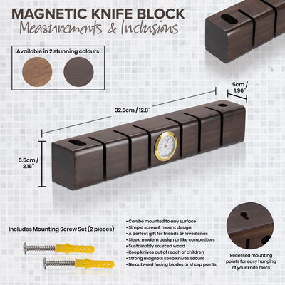 Porta coltello in legno di acacia dotato di magneti super forti e di igrometro multifunzione