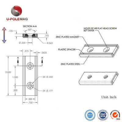 Magnete a pentola NdFeb quadrato di grado industriale N52 con buco anti-affondamento e rivestimento in nichel