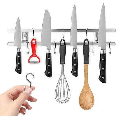 18 pollici tubi quadrati in acciaio inossidabile Magnetic Knife Strip con 6 ganci per utensili da cucina portautensili organizzatore