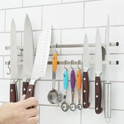 Moderno cucina blocco tubo in acciaio inossidabile porta coltello magnetico con gancio appendiabiti
